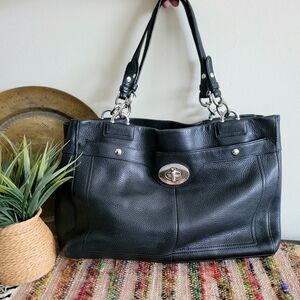 Coach Black Leather Shoulder Bag with Silver Hardware will ship immediately